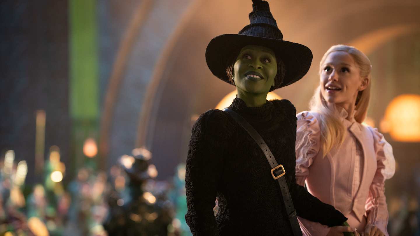 Cynthia Erivo as Elphaba and Ariana Grande as Glinda in Wicked